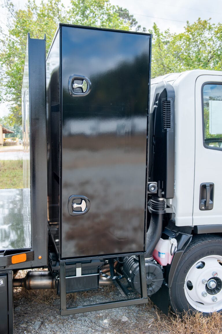 Flat Bed truck with storage cabinet