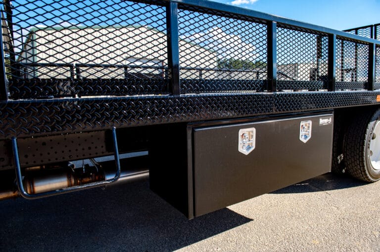 Lawncare truck bed with tool box