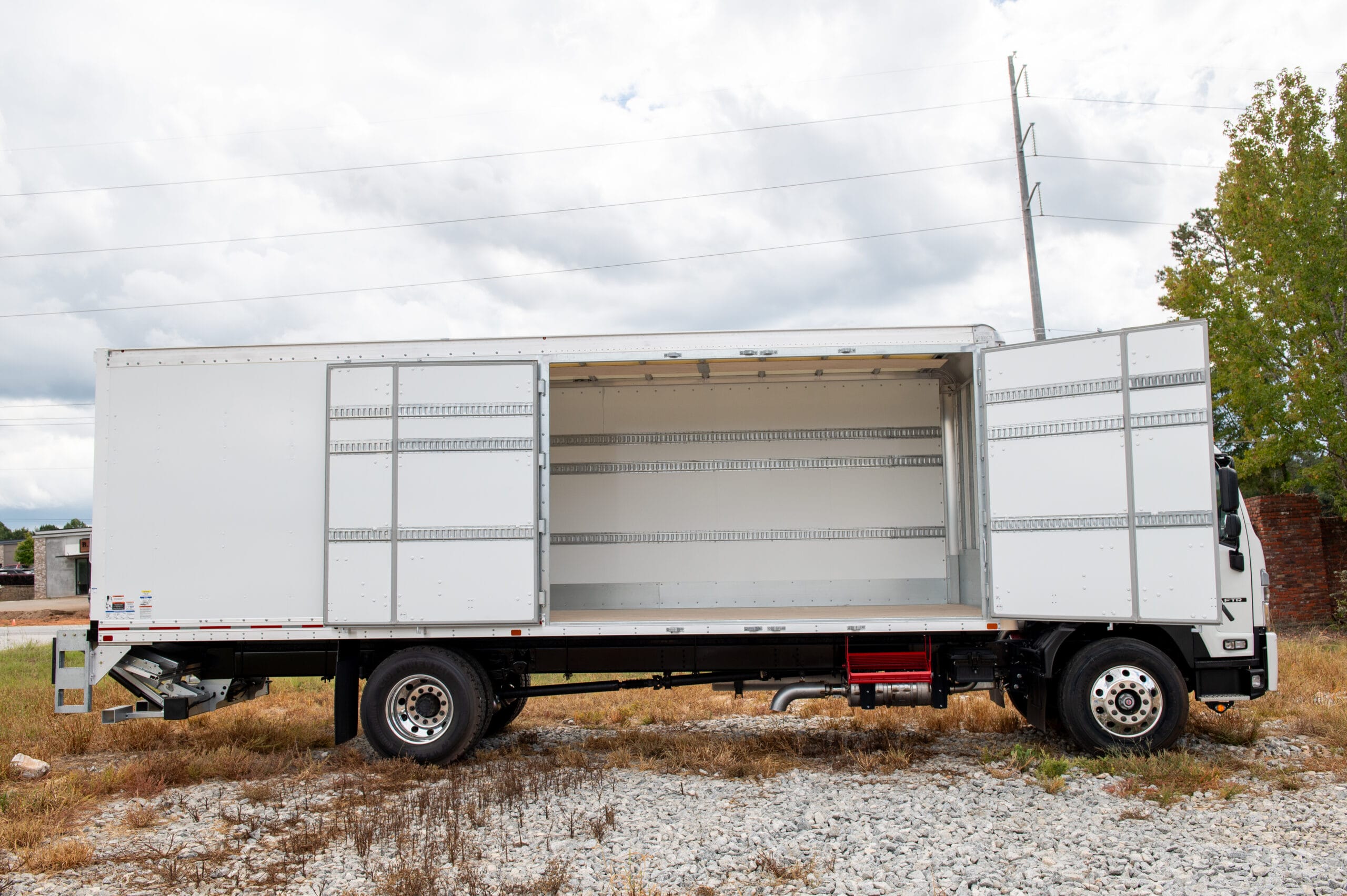Dry Van body with side doors open